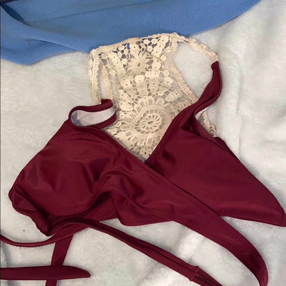 maroon wrap bikini top